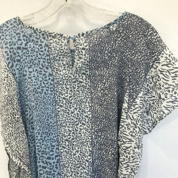 Cooper & Ella Career Blouse Cap Sleeve Tie Bottom Blue Animal Print Size Medium - Picture 7 of 14